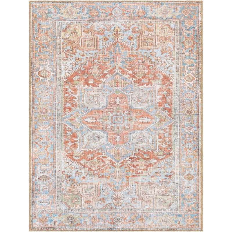 Alanya Blue Rectangular Washable Wool Chenille Rug