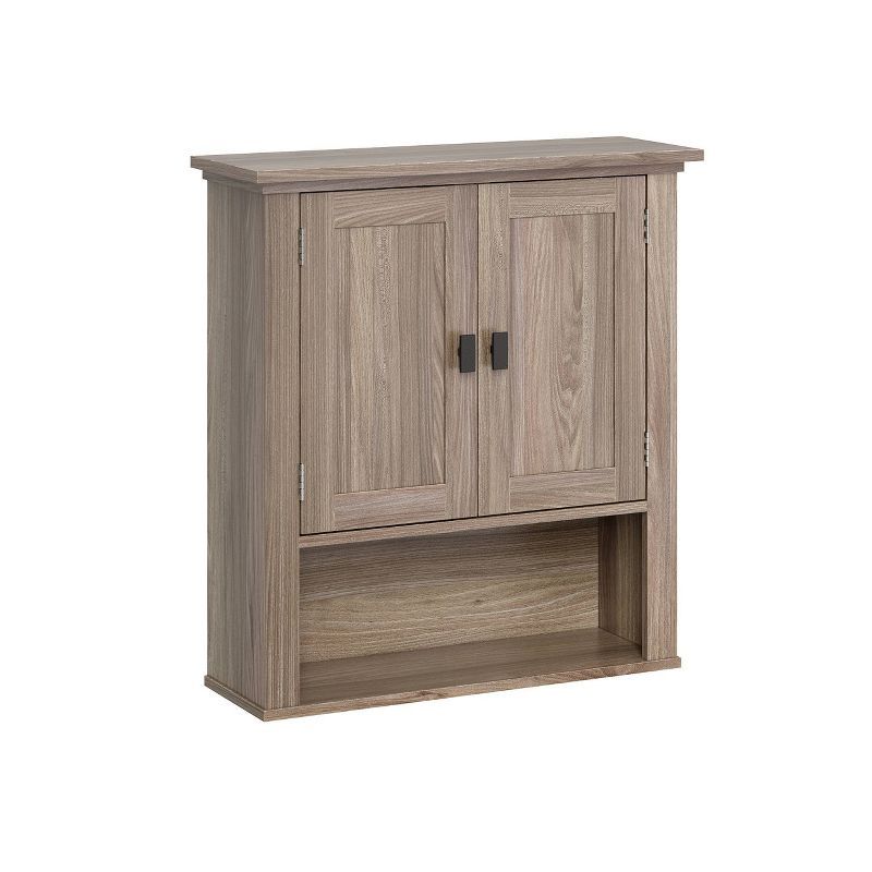 Light Woodgrain Two-Door Wall Cabinet with Adjustable Shelf