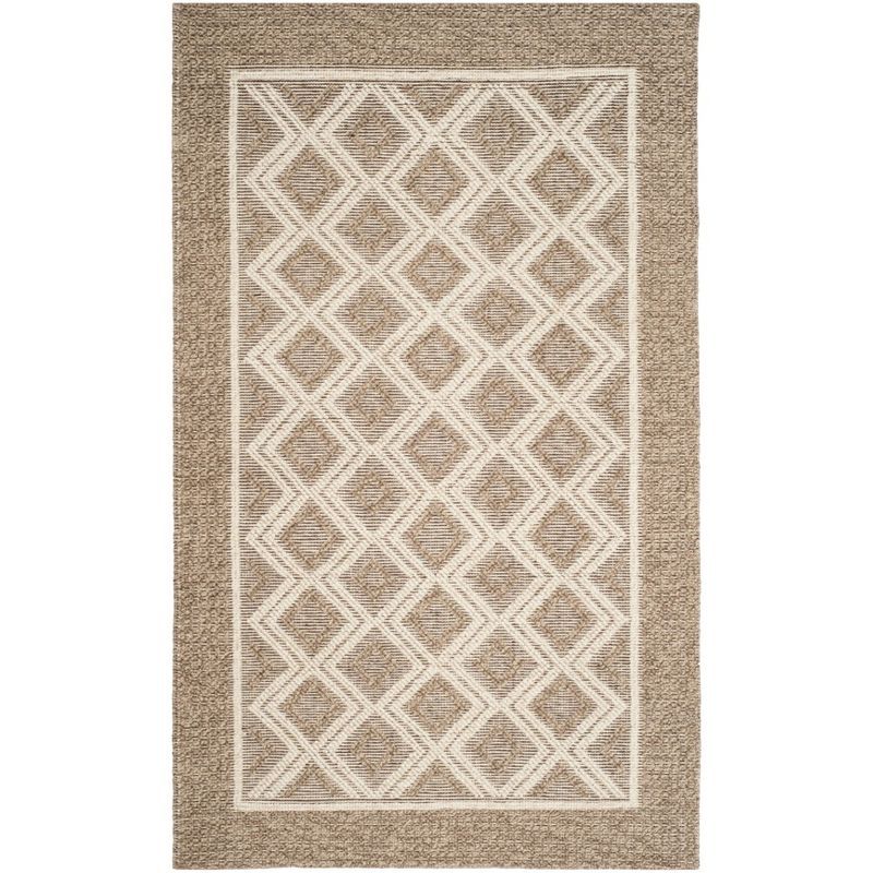 Beige and Ivory Handwoven Wool Rectangular Area Rug, 5' x 8'