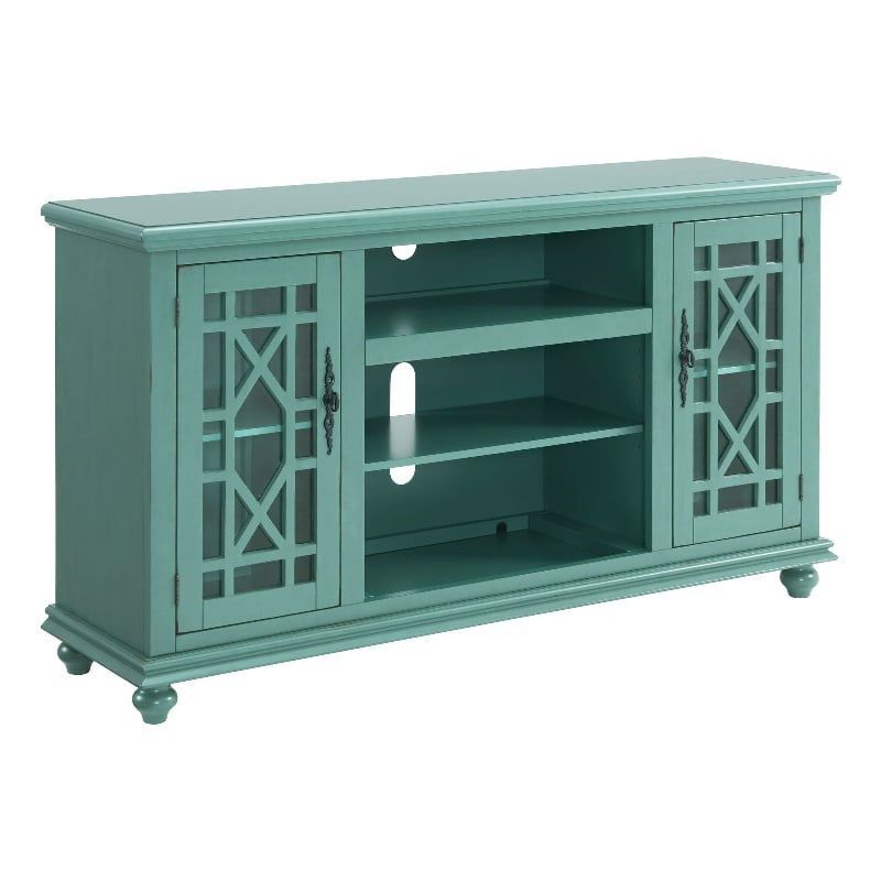 Antique Teal Transitional 2-Door TV Stand with Cabinet