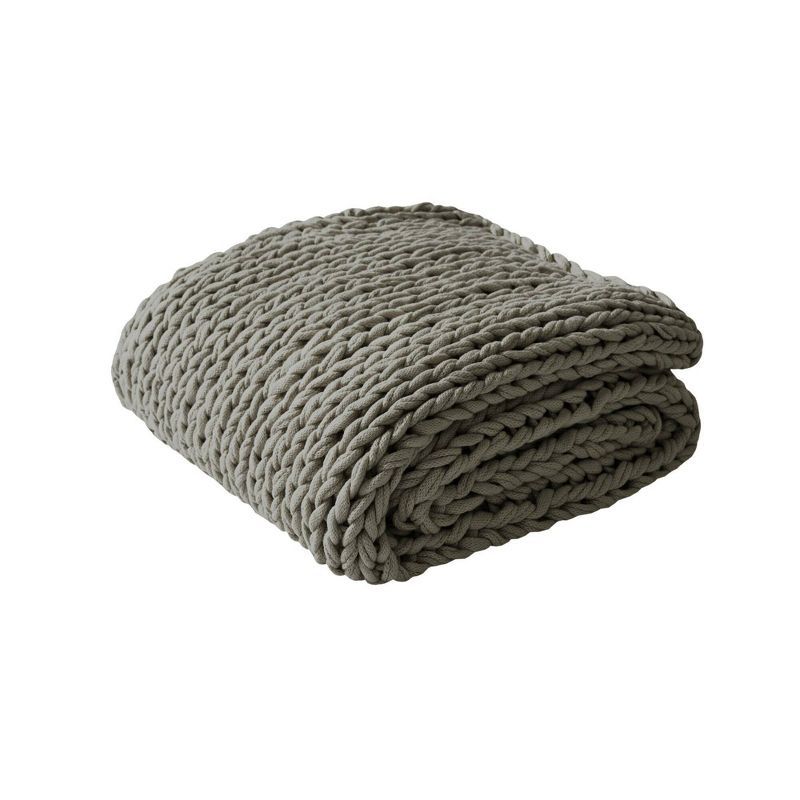 Charcoal Hand-Knitted Cozy Acrylic 50''x60'' Throw Blanket