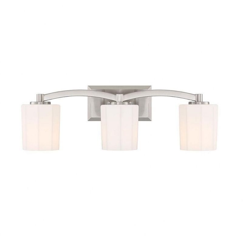 Whitney Satin Nickel 3-Light Vanity with Fluted Glass Shades