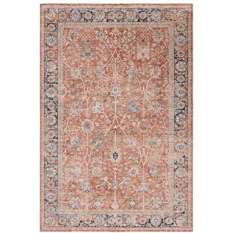 Rust and Blue Hand-Knotted Synthetic Area Rug 5' x 8'