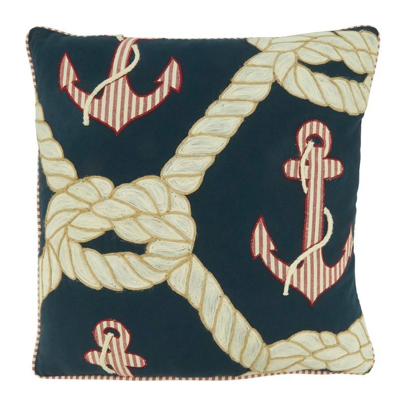 Nautical Blue Anchor and Rope Square Throw Pillow