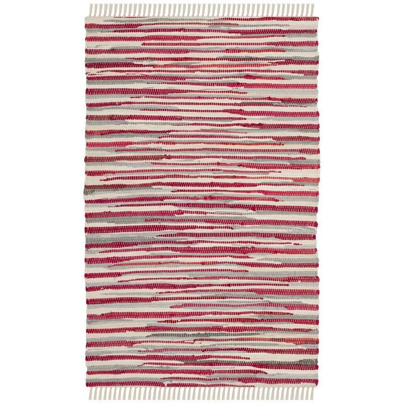 Handmade Boho Stripe Cotton Flat Woven Area Rug, Red 30"x4"