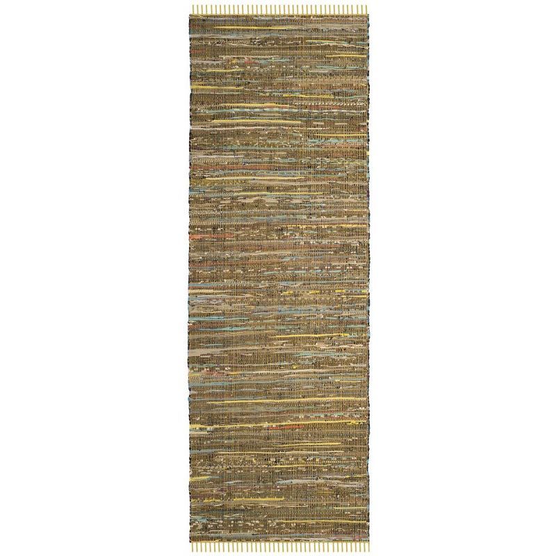 Whimsical Stripes Hand-Woven Yellow & Multicolor Cotton-Wool Runner Rug - 27"x11"