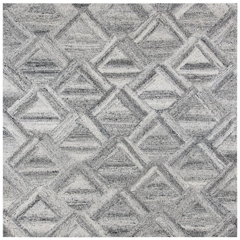 Hand-Tufted Abstract Squared Black & Grey Wool-Blend 6' Rug