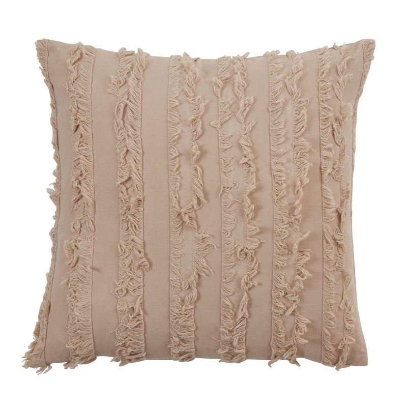 Natural Cotton Linen Fringe Stripe Throw Pillow