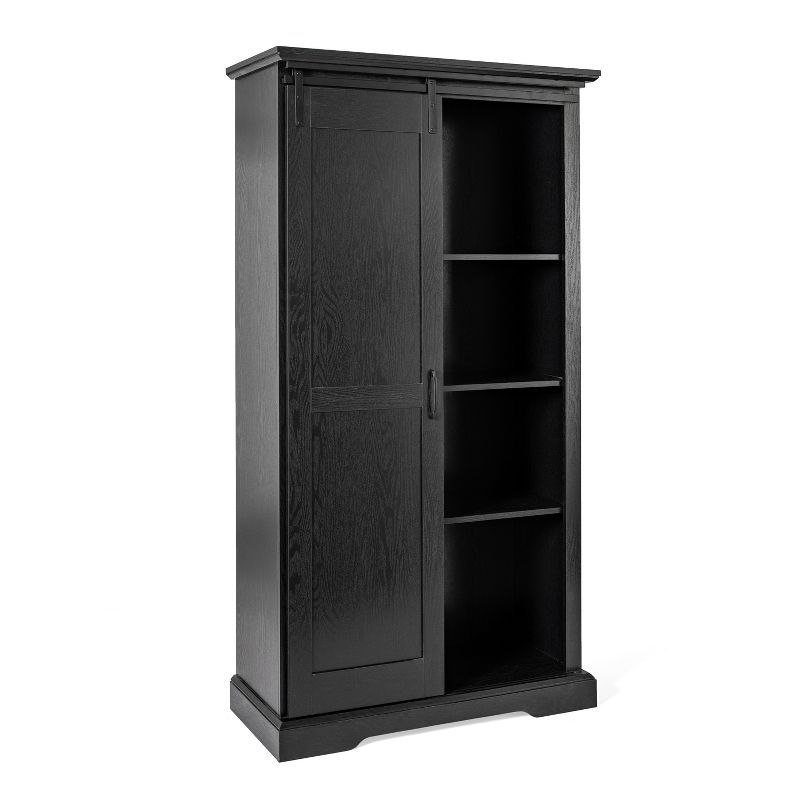 Black Wood Farmhouse Storage Cabinet with Sliding Barn Door