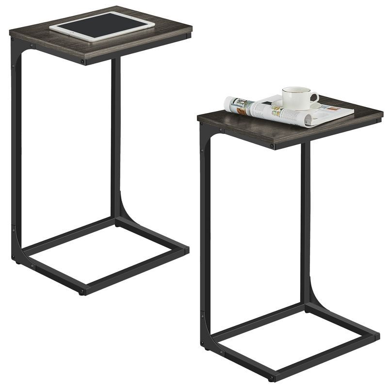 Black Particle Board and Metal C-Shaped End Tables, Set of 2