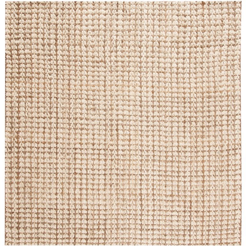 Ivory and Natural Jute Basket Weave 5' Square Rug