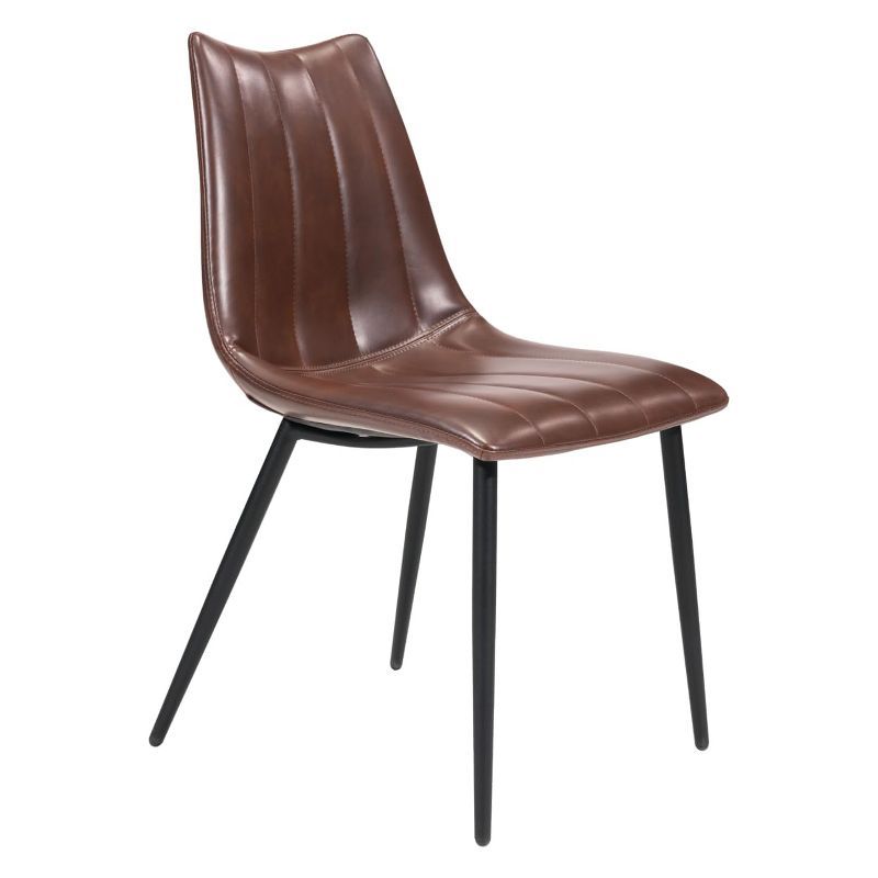 Brown Faux Leather Scoop Dining Chair Set with Metal Legs