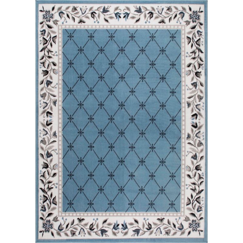 Reversible Blue/Ivory Diamond-Floral Synthetic Area Rug, 7'8"x10'7"