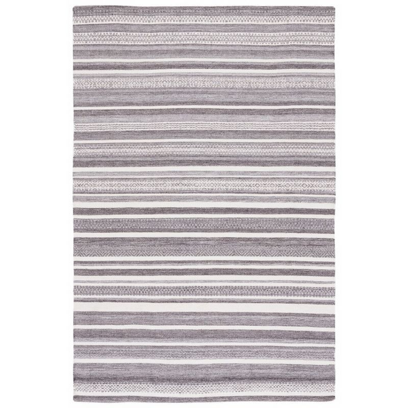 Gray and Ivory Striped Kilim 8' x 10' Wool Area Rug