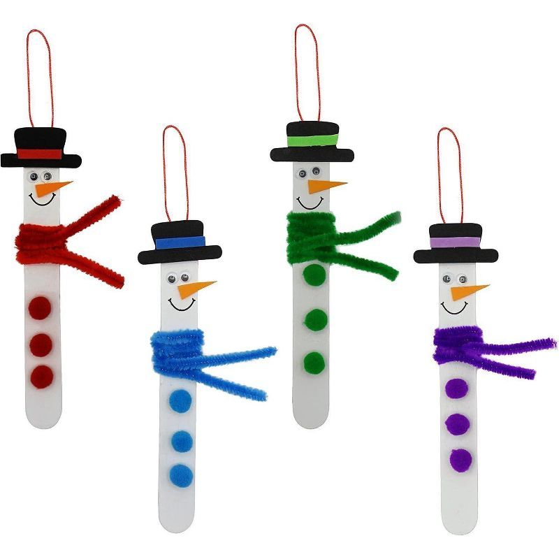 DIY Snowman Stick Ornament Craft Kit with Pom Poms, 12 Pack