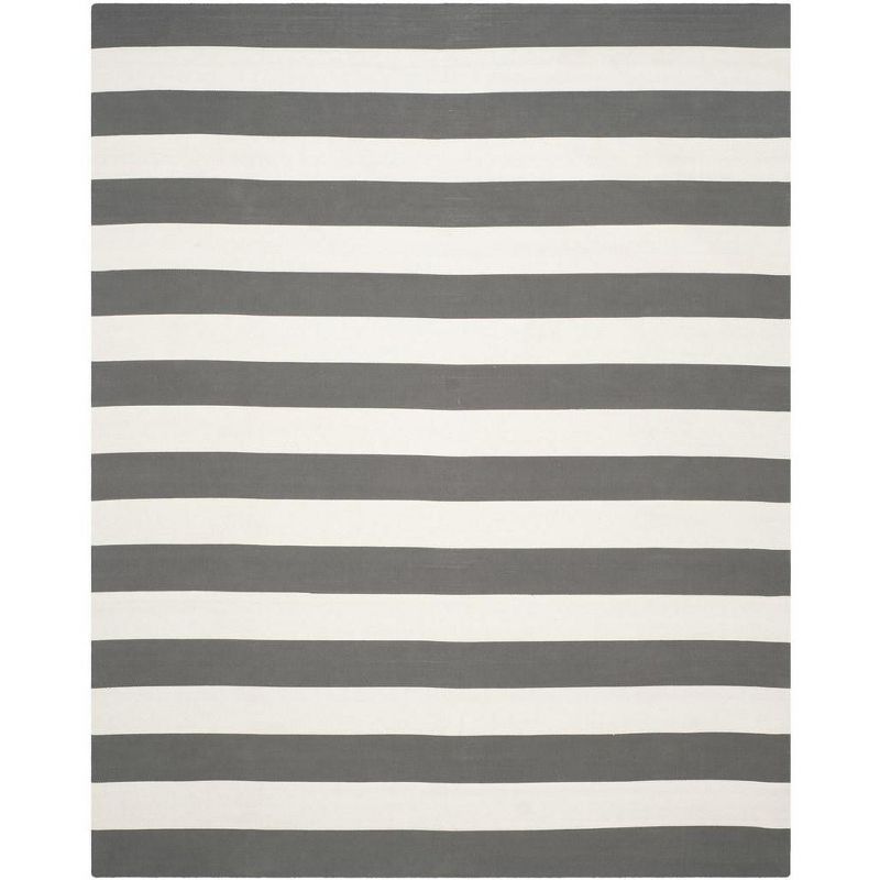 Coastal Breeze Gray and Ivory Stripe 10' x 14' Handwoven Wool-Cotton Rug