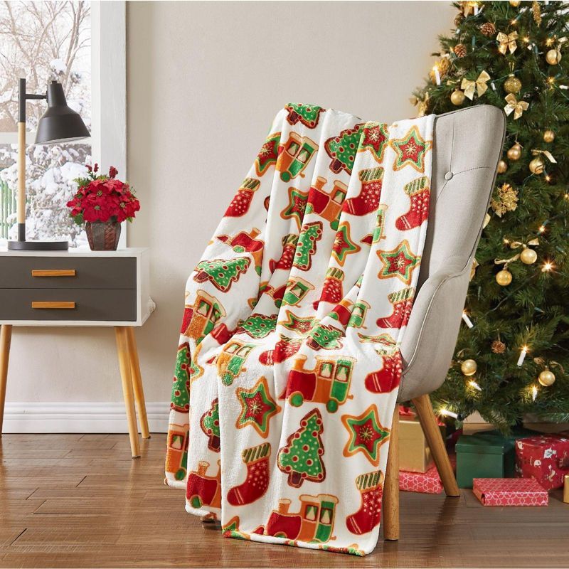 Christmas Trains & Stockings Ultra Soft Fleece Throw Blanket