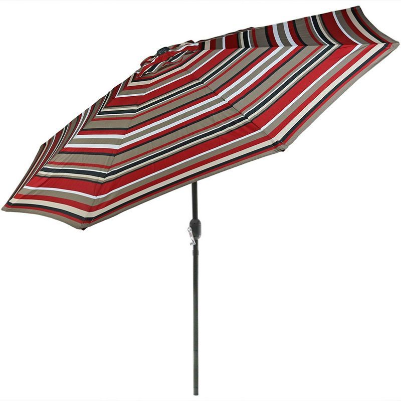 9-Foot Red and Beige Striped Aluminum Patio Umbrella