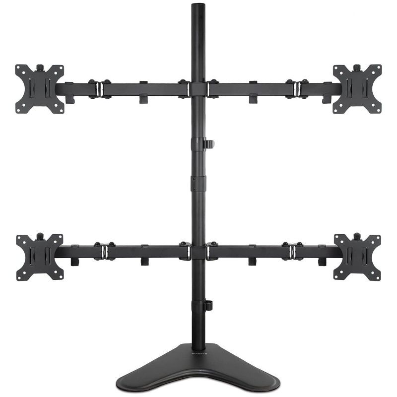 Black Steel Quad Monitor Adjustable Desktop Stand