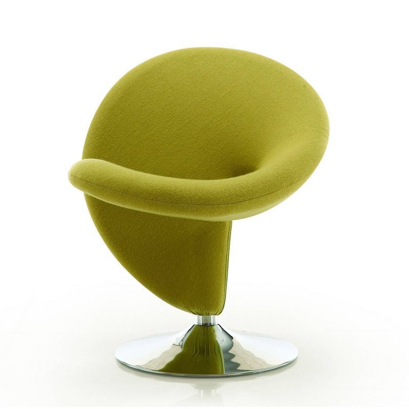 Green Wool Blend Swivel Accent Chair with Chrome Base