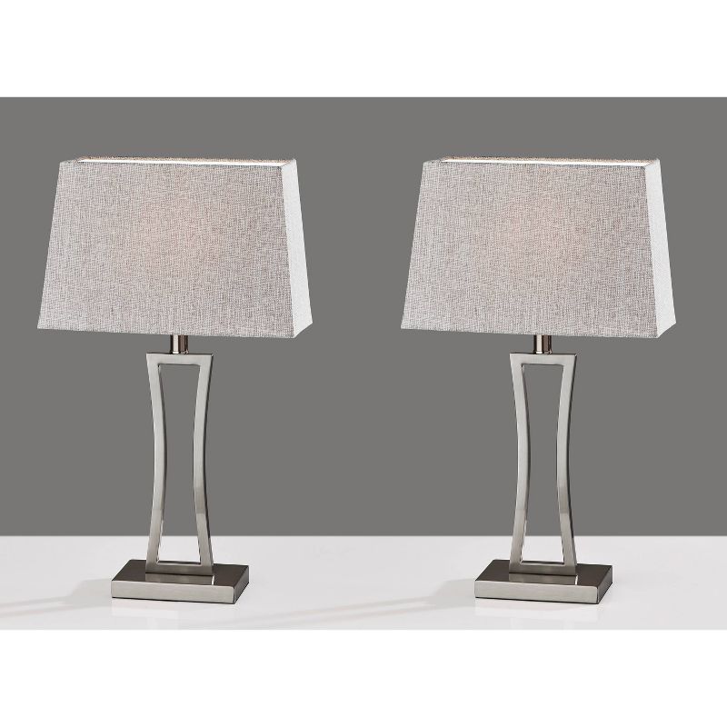 Camila Brushed Steel and White Fabric Table Lamp Set