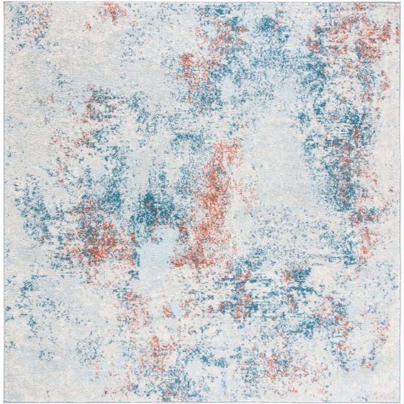 Boho-Chic Square Hand-Knotted Blue and Ivory Synthetic Rug