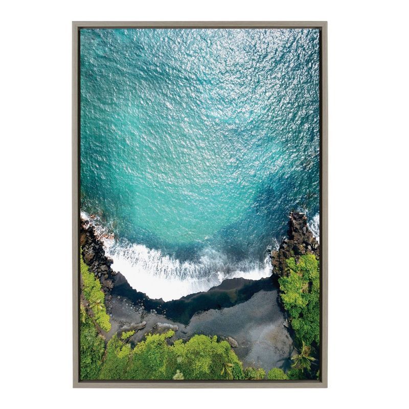 Sylvie Maui Black Sand Beach Framed Canvas Wall Art