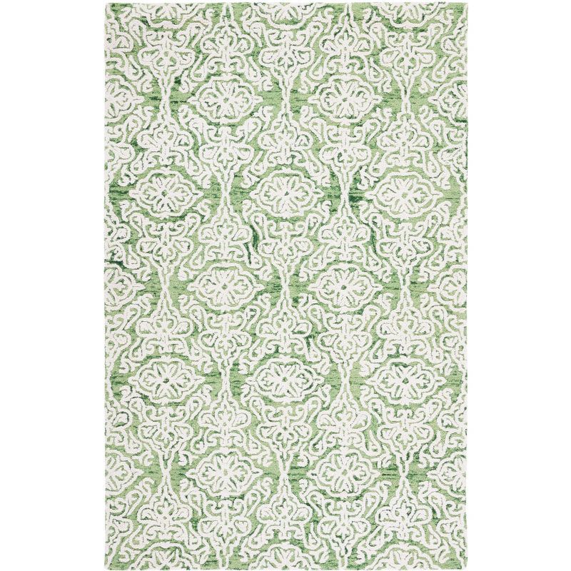 Green and Ivory Tufted Wool Rectangular Area Rug