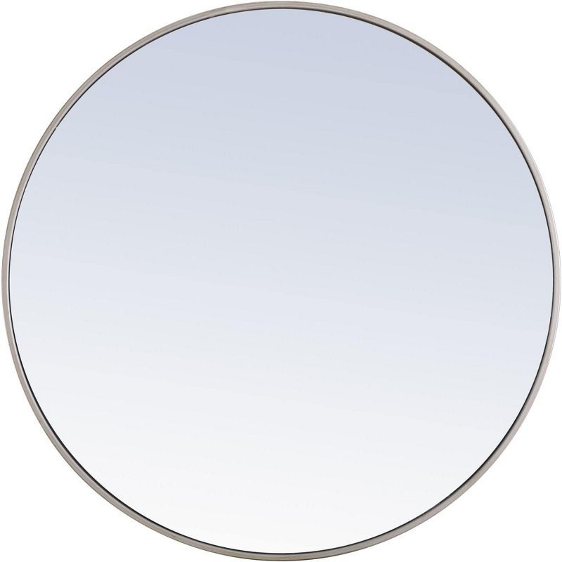 Contemporary Round Silver Wood Vanity Mirror 36"