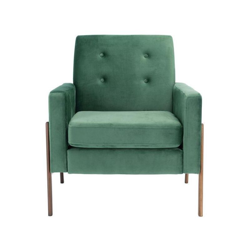 Malachite Green Velvet Accent Chair with Antique Coffee Metal Frame