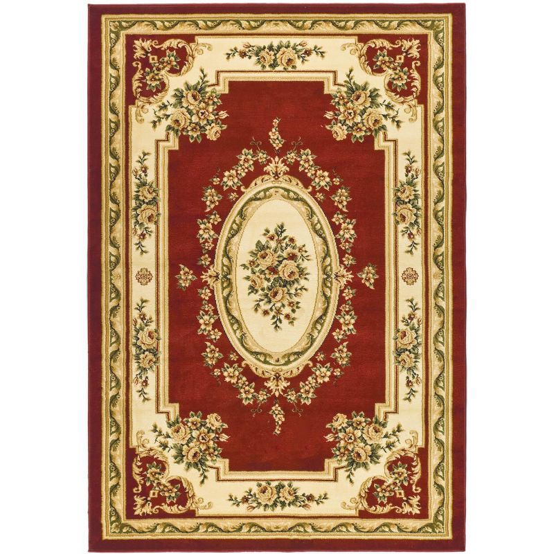 Red and Ivory Synthetic Safavid Style Area Rug