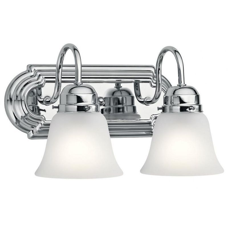 Chrome Curved Wall Mount Bathroom Vanity Light with Frosted Glass Bell Shades
