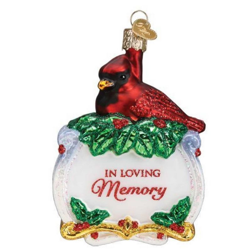 Memorial Cardinal Glass Tree Topper with Loving Memory Message