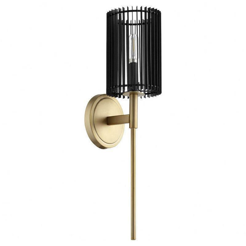 Aged Brass and Black Geometric Wall Sconce