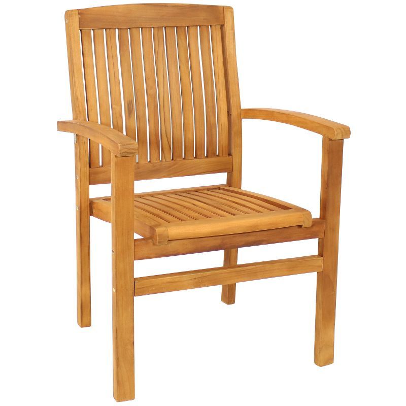 Sunnydaze Light Brown Teak Outdoor Stacking Dining Armchair