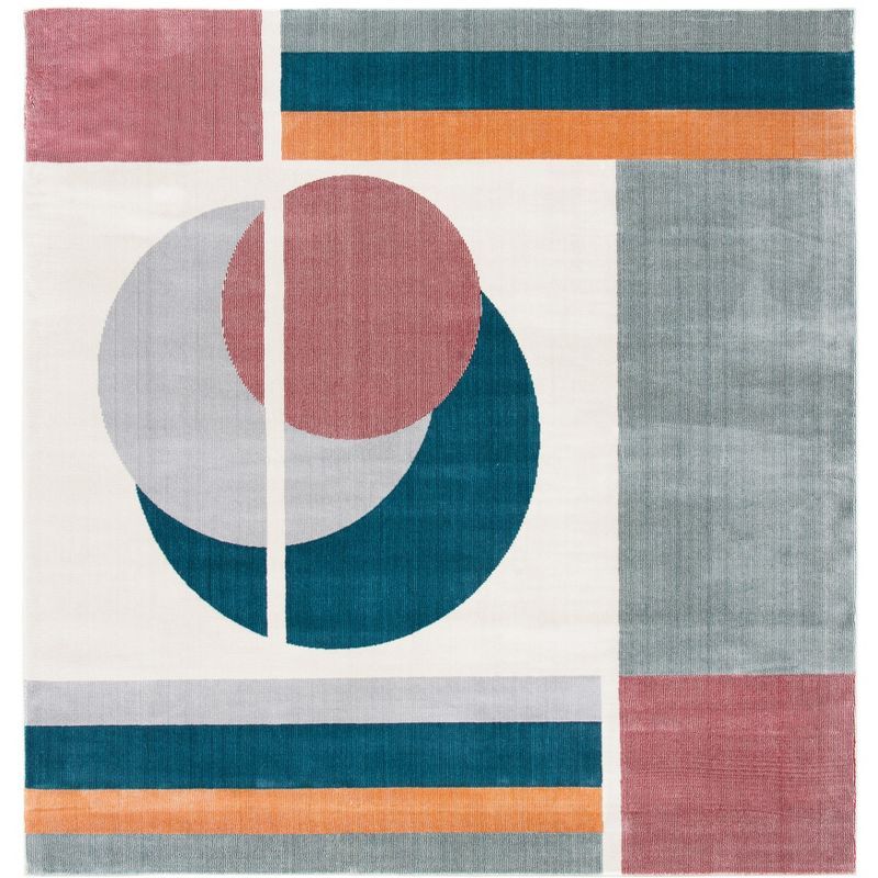 Beige and Dark Teal Abstract Square Area Rug