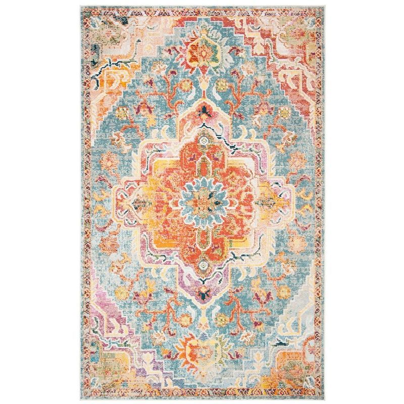 4' x 6' Orange and Teal Synthetic Reversible Area Rug