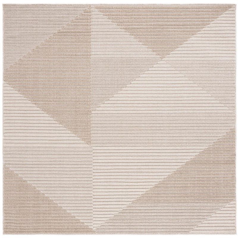 Ivory and Beige Square Synthetic Indoor/Outdoor Rug