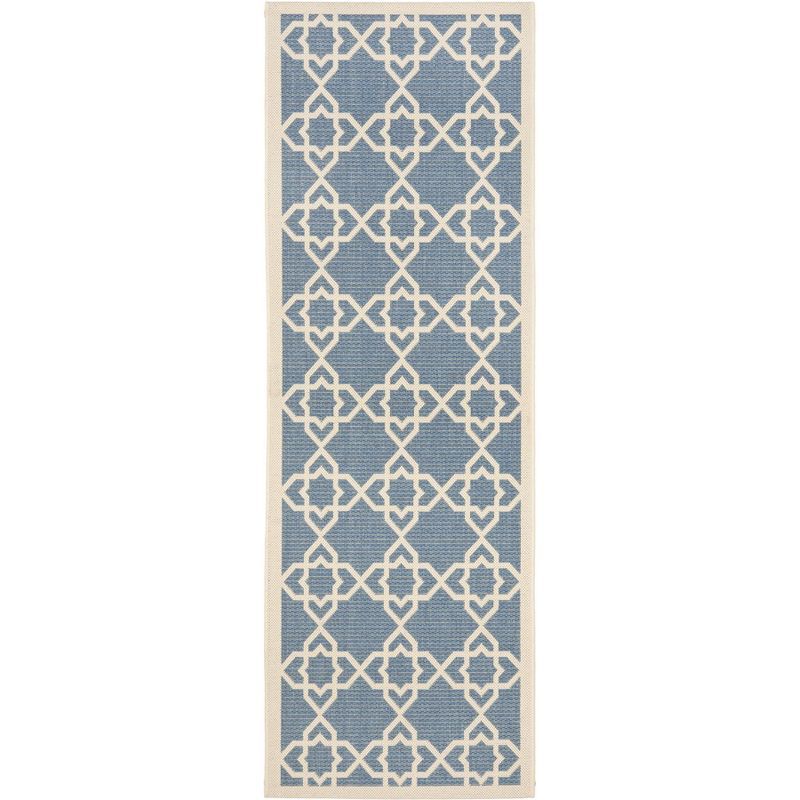 Blue and Beige Geometric Indoor/Outdoor Runner Rug