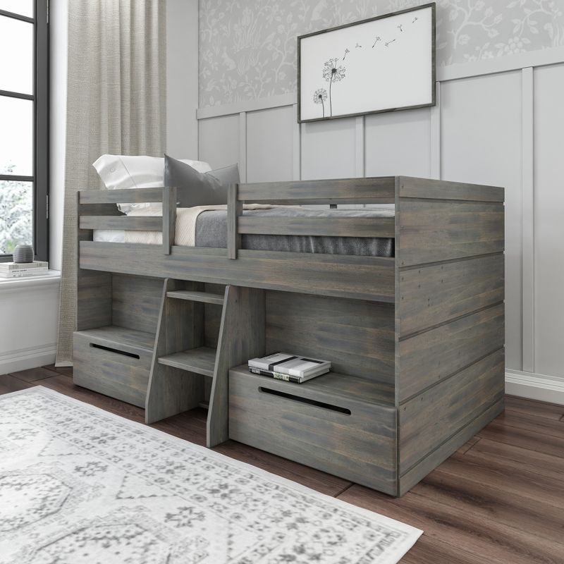 Driftwood Twin Low Loft Bed with Storage Drawers