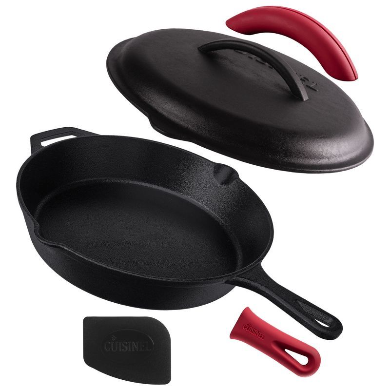 12-Inch Pre-Seasoned Cast Iron Skillet with Lid and Silicone Handle