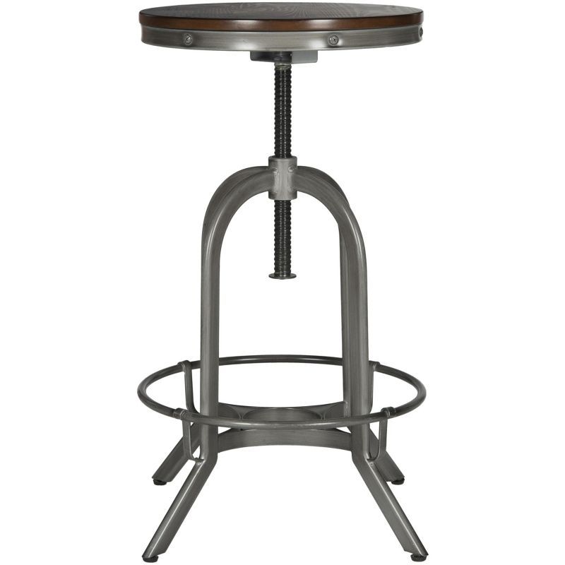 Burnt Oak and Antique Iron Adjustable Swivel Stool