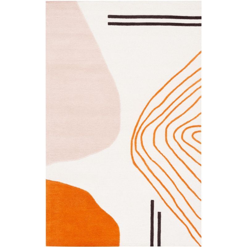 Ivory & Rust Hand-Tufted Wool Abstract 3'x5' Area Rug