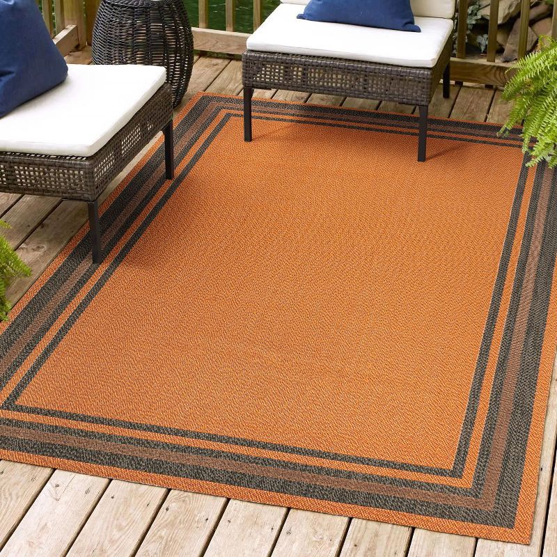 Modern Stripe Border Terracotta/Dark Gray 3' x 5' Indoor/Outdoor Rug