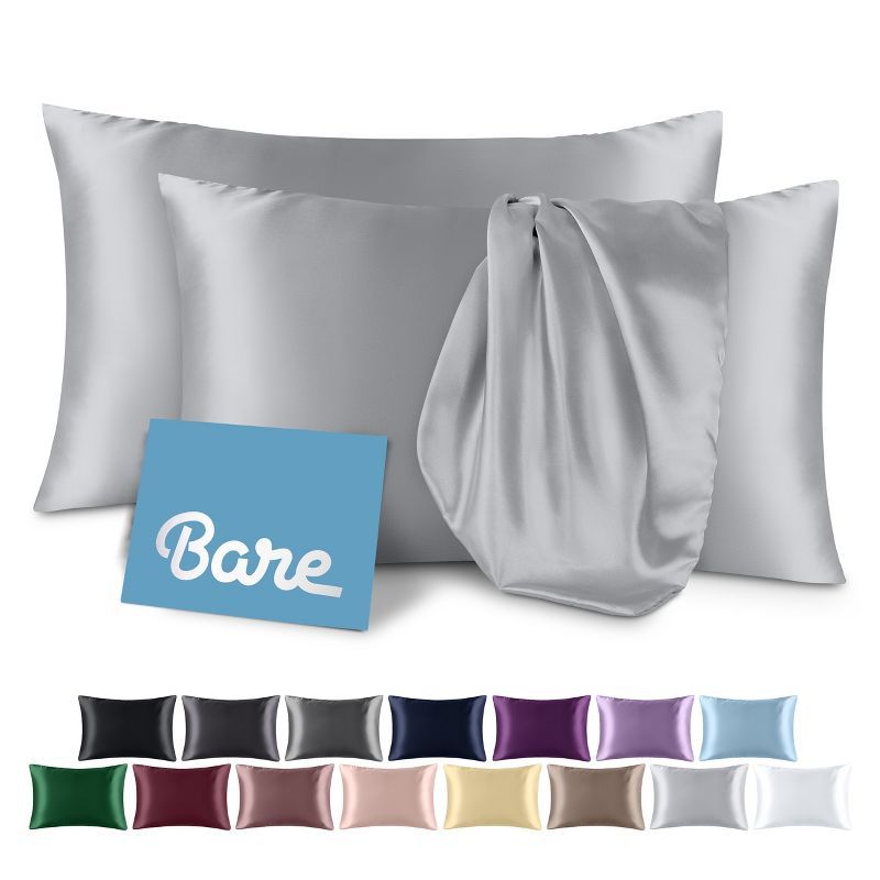 Standard Silver Satin Pillowcase Set with Envelope Closure