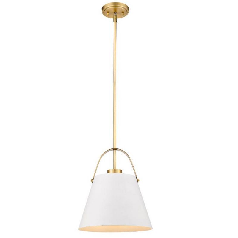 Matte White and Heritage Brass 12.5" Contemporary Pendant Light