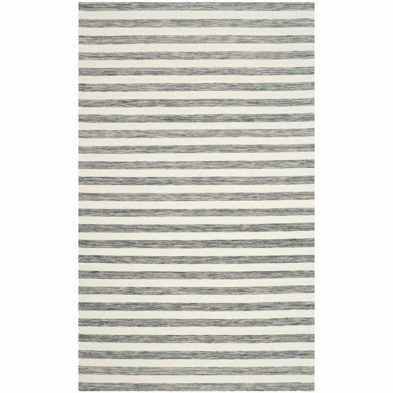 Ivory and Grey Handwoven Wool Flat Weave Rug, 4' x 6'