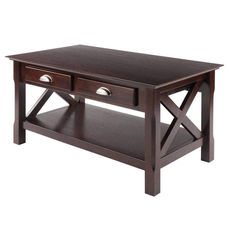 Brown Rectangular Wood Coffee Table with Storage Drawers