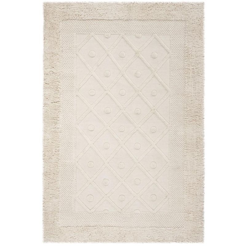 Ivory Hand-Knotted Wool Rectangular Area Rug 3' x 5'