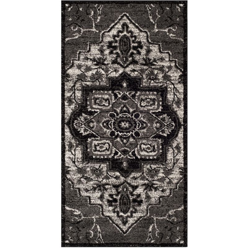 Vintage Gray and Light Gray Synthetic High Pile Area Rug
